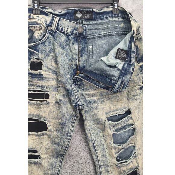 Road Narrows Jeans Pants NYC Distressed Slim Smoke White Wash Relaxed Jeans - Picture 7 of 10